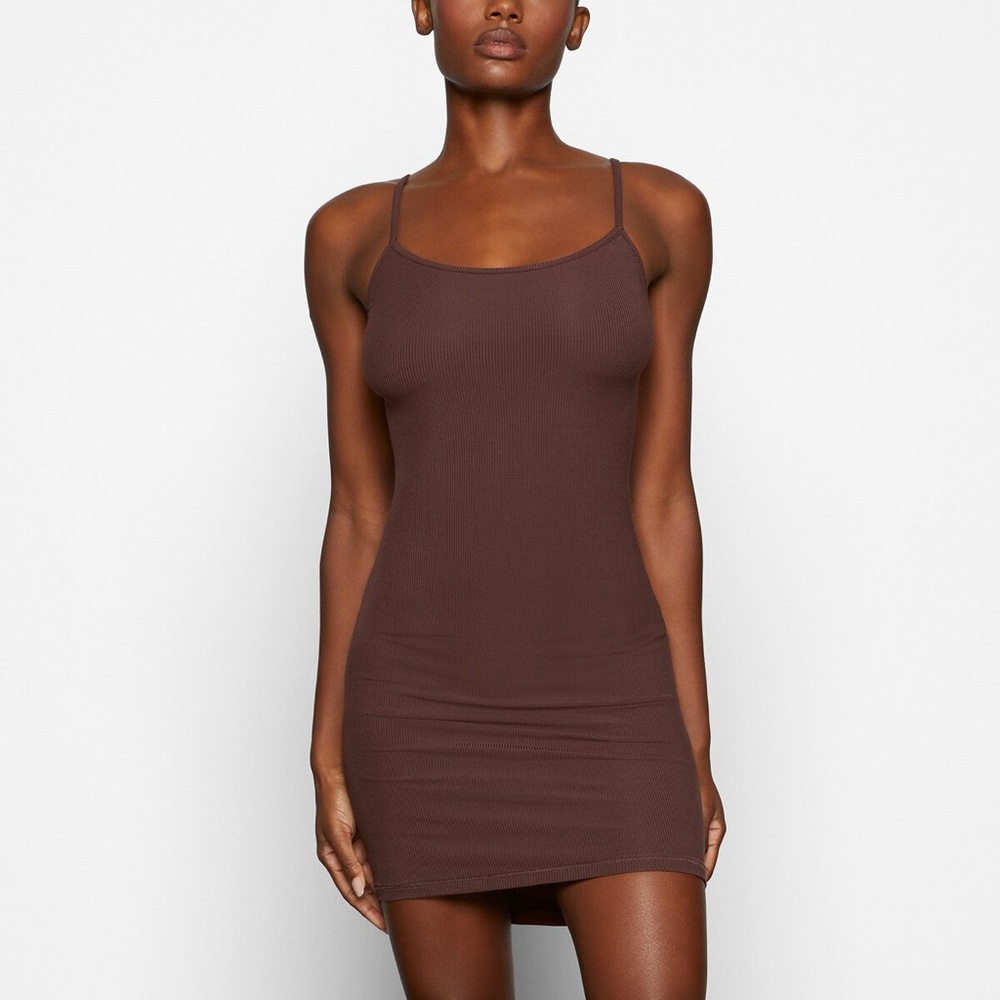 SKIMS Brown Ribbed Slip Dress